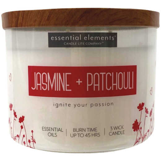 Candle-Lite Essential Elements 14.75 Oz. Jasmine & Patchouli Jar Candle with Lid