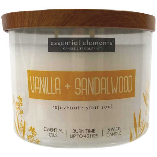 Candle-Lite Essential Elements 14.75 Oz. Vanilla & Sandalwood Jar Candle with Lid
